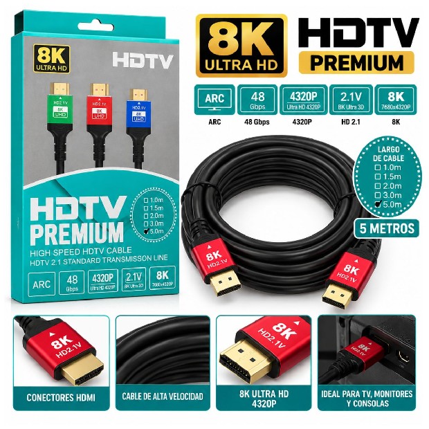 &ua CABLE HDMI 5 MTS PREMIUM 43200 8K (3083)